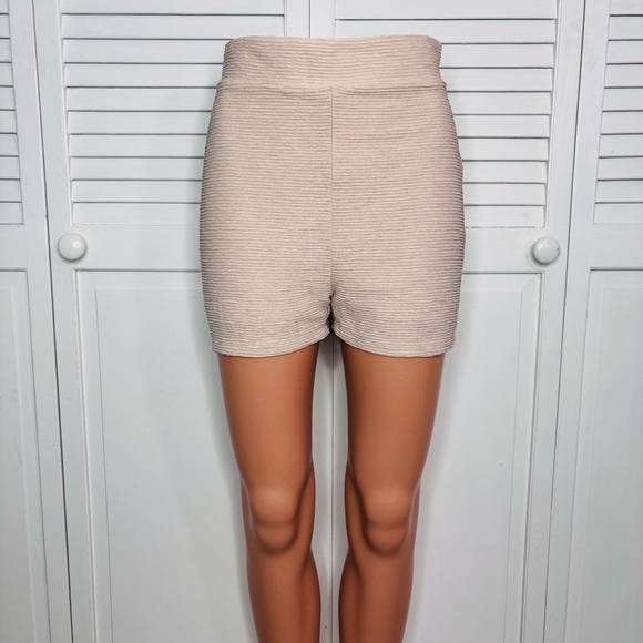 RUMER Beige High Rise Striped Shorts Size Medium